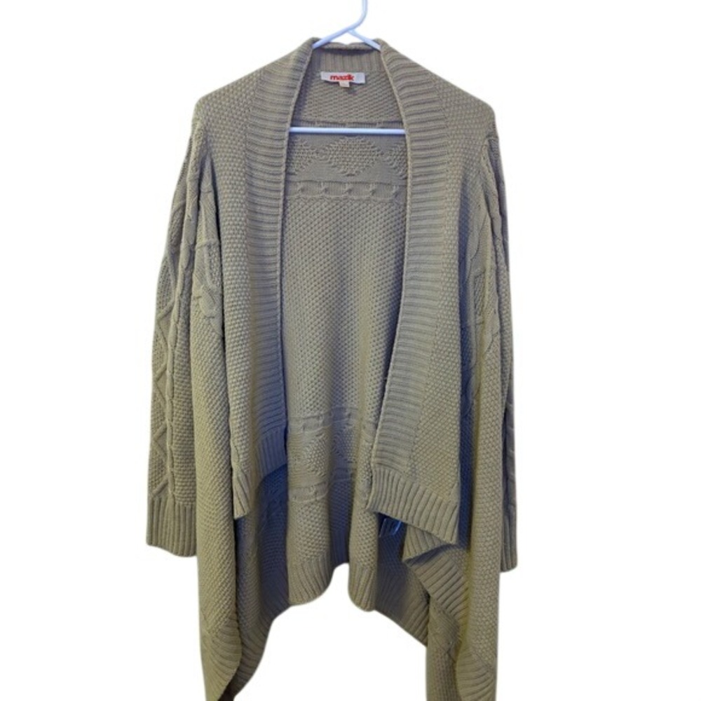 Mazik Tan Beige Cable Knit Open Front Draped Cardigan Sweater MK5224 Large